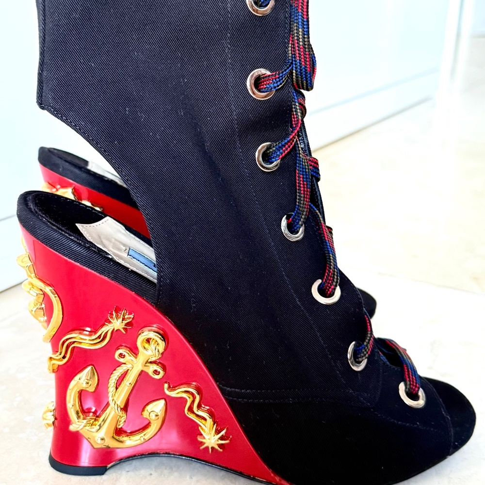 Prada Anchor Wedge Lace-up Boot us Eu size 38,5